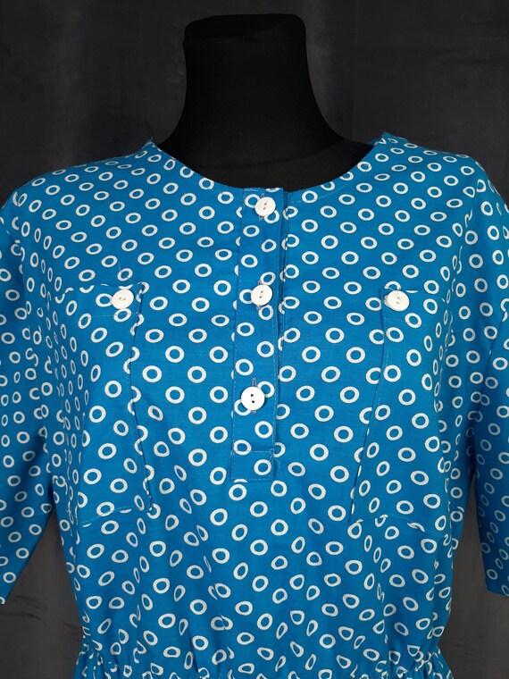 70s German Graziella DRESS blue white polka dot p… - image 5