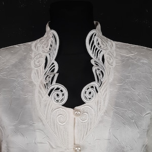 80s white lace French BLOUSE sparkly vintage delicate party opera romantic flower Christmas Church wedding theatre office crushed M