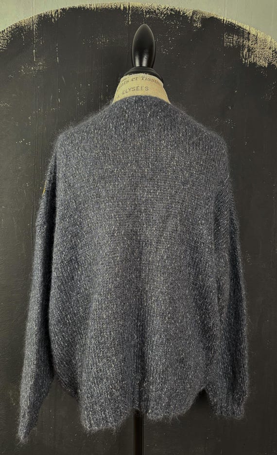 Grey wool knitted bear patchwork embroidered Fren… - image 3