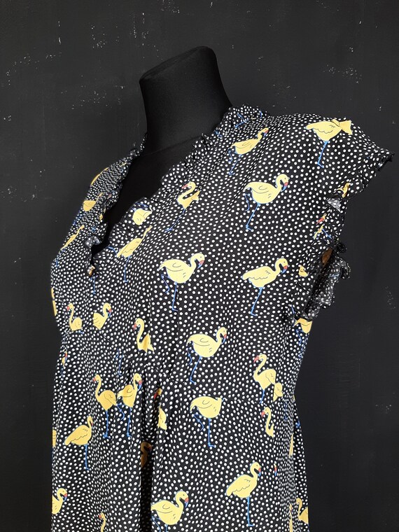 Yellow flamingo bird DRESS polka dot black white … - image 4