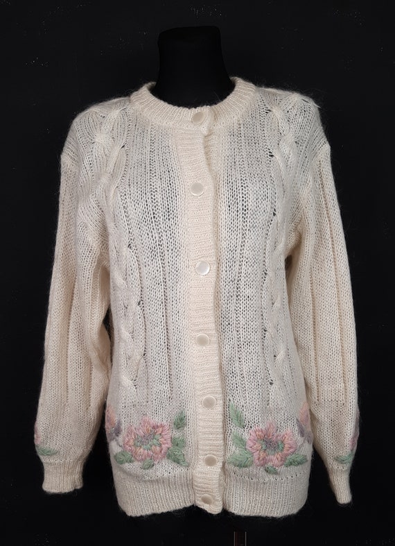 80s rose mohair wool embroidered CARDIGAN French … - image 2