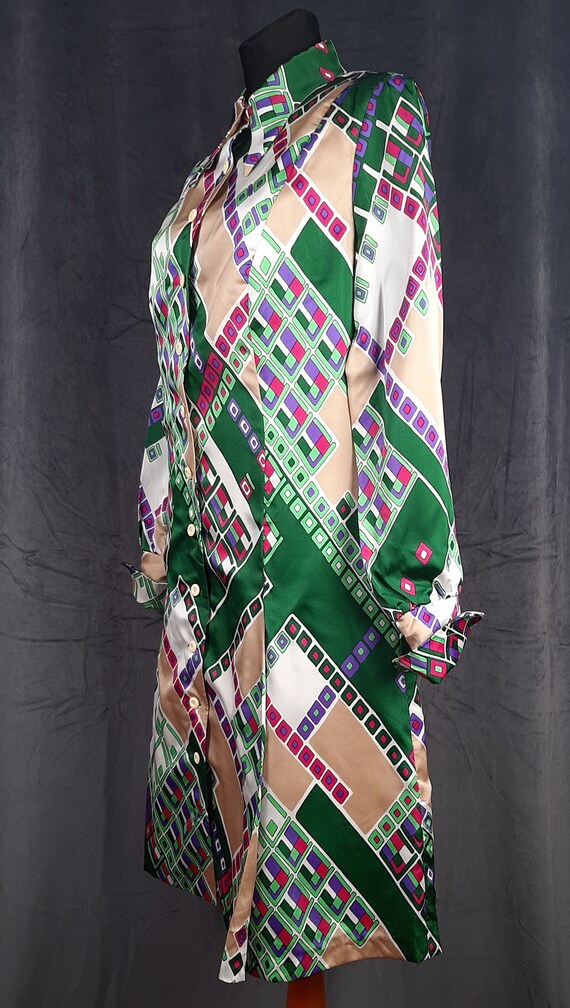 70s French coat DRESS white red pink purple green… - image 3