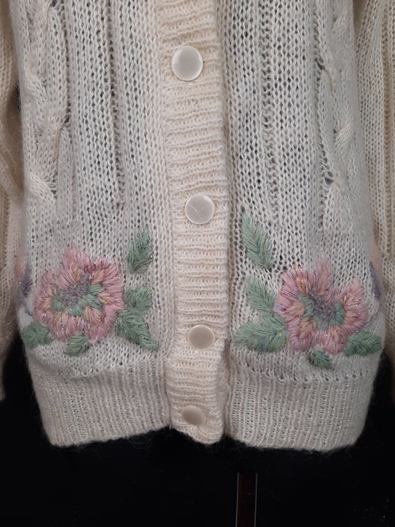 80s rose mohair wool embroidered CARDIGAN French … - image 3