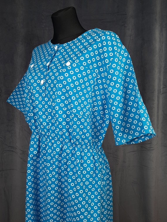 70s German Graziella DRESS blue white polka dot p… - image 6