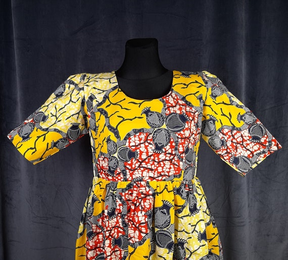 90s Wax print DRESS Ankara African tie dye blue p… - image 3