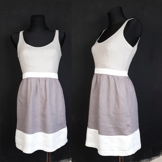 Vintage linen minimalist grey DRESS French France… - image 1