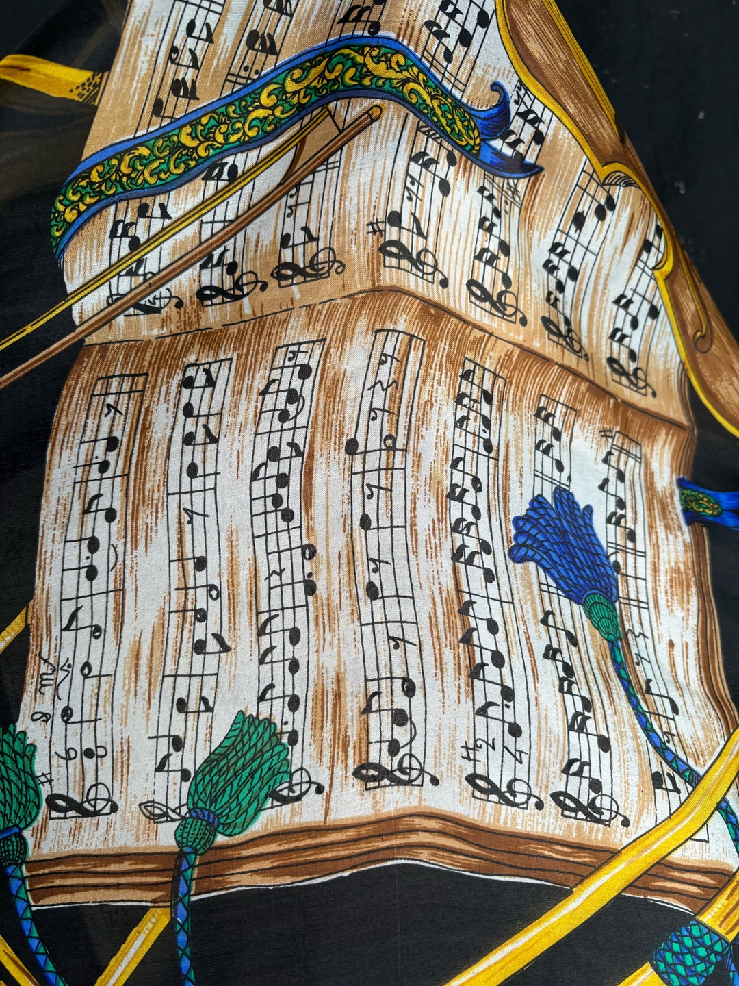 Vintage Violin Trumpet Notes Music Sheet Instrument SCARF Shawl Silk ...