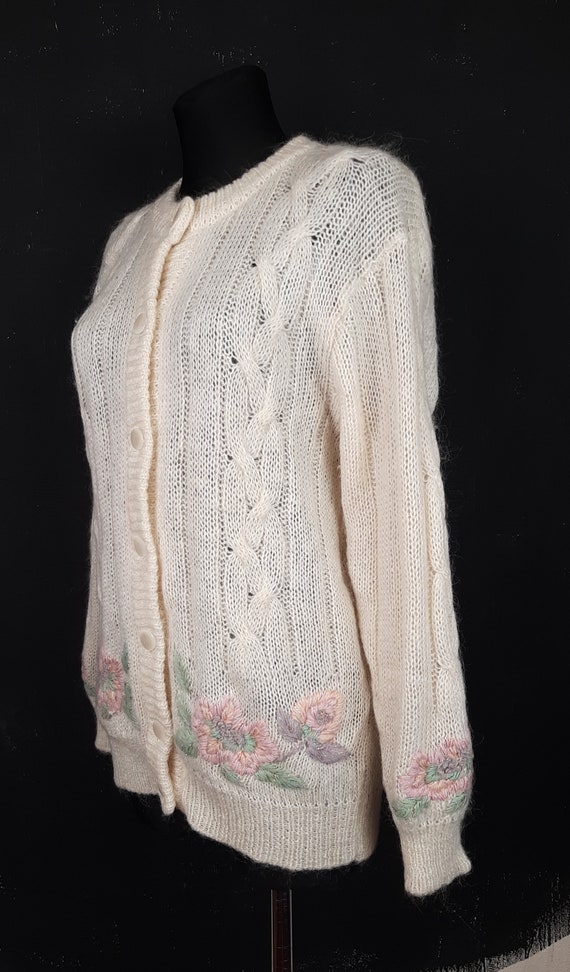 80s rose mohair wool embroidered CARDIGAN French … - image 5