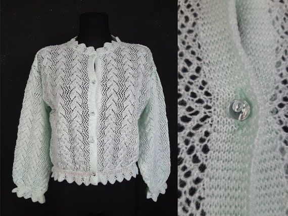 80s West Germany mint CARDIGAN green cable knitte… - image 1