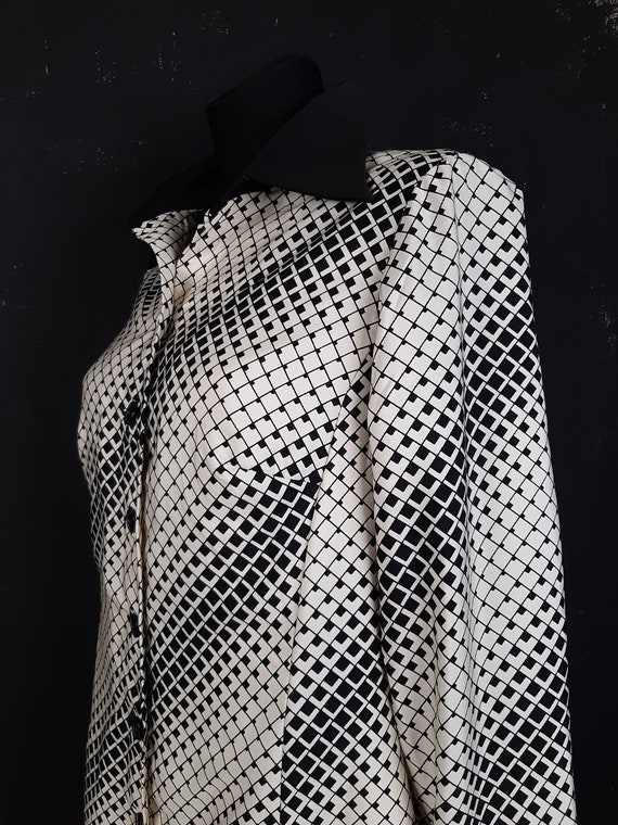 70s French Paris DRESS black white monochrome op … - image 4