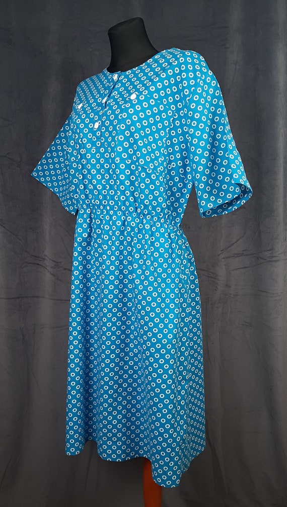 70s German Graziella DRESS blue white polka dot p… - image 3