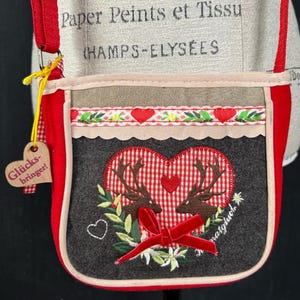 Dirndl Trachten Oktoberfest Herz Schleife rot kariert Hirsch Tierherz bestickt BEUTEL Alpen Deutsch Österreichischer Sommer Vintage Festival