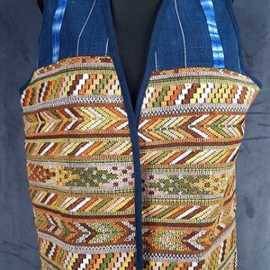 90s Handmade by Indians of Guatemala VEST bodywarmer woven blue striped cotton blue green first nations native ethnic hippie festival XL