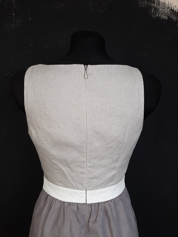 Vintage linen minimalist grey DRESS French France… - image 8