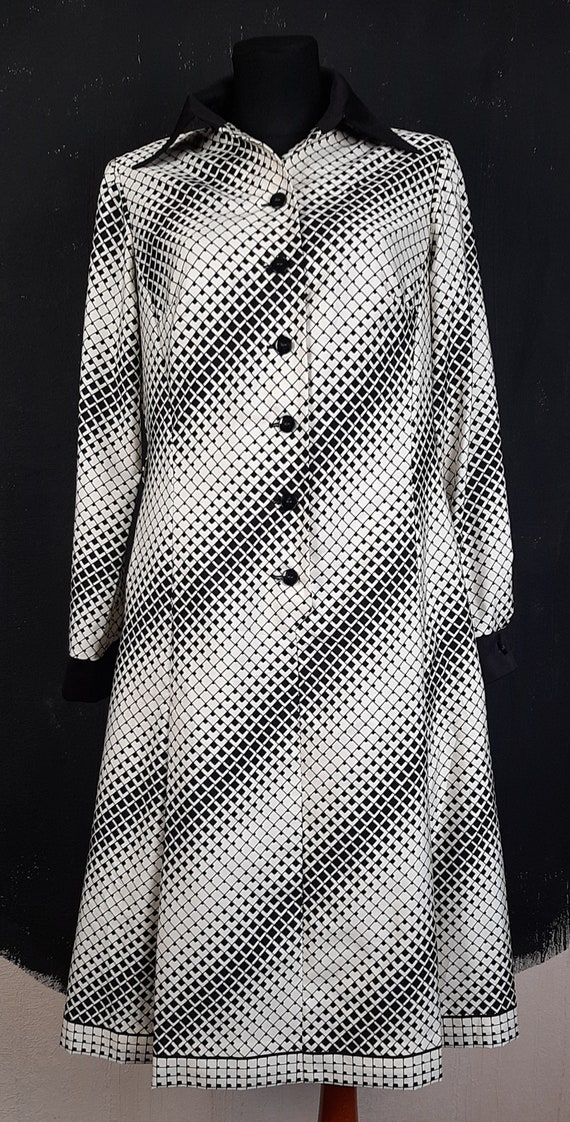 70s French Paris DRESS black white monochrome op … - image 2