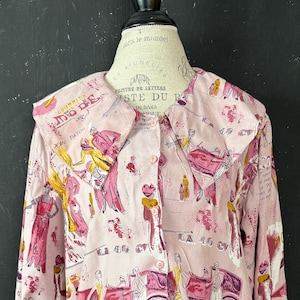 Blusa estilo art déco de los años 80 para mujer, color rosa, con cuello Peter Pan, estilo francés, estilo bohemio, hippie, para festivales de verano, Jean Patou, revista de moda M