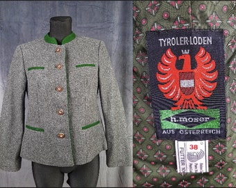 90s Dirndl JACKET blazer grey felt wool flower pleat Tyrol Austria  Trachten Octoberfest hunting medieval cosplay modest Moser green M