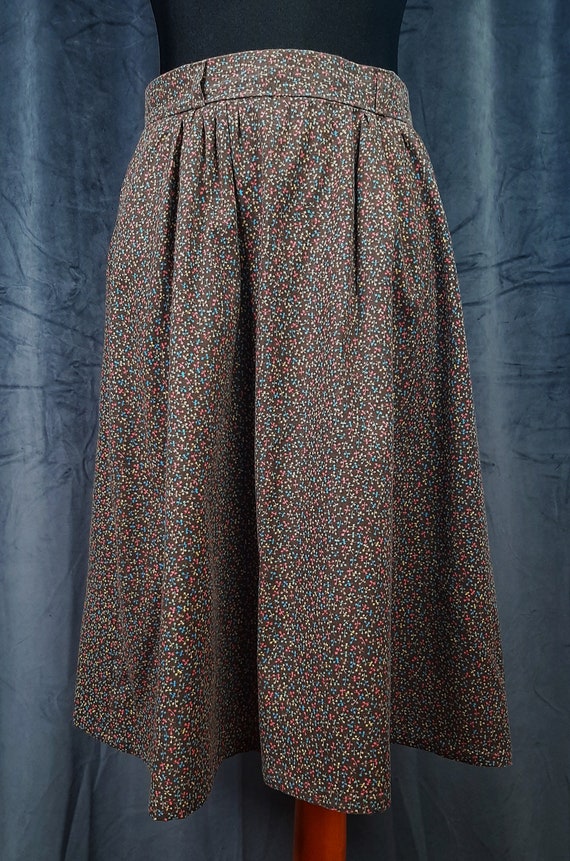 80s England ditsy SKIRT yellow blue brown flower … - image 2