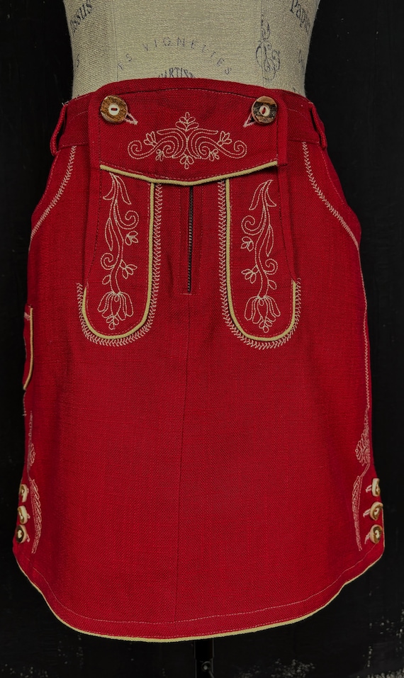90s red lederhosen style embroidered Dirndl SKIRT… - image 5