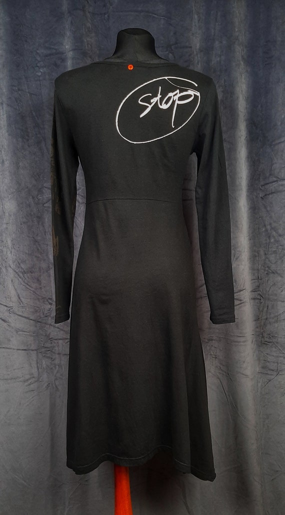 Y2K Desigual STOP DRESS black white brown print t… - image 7