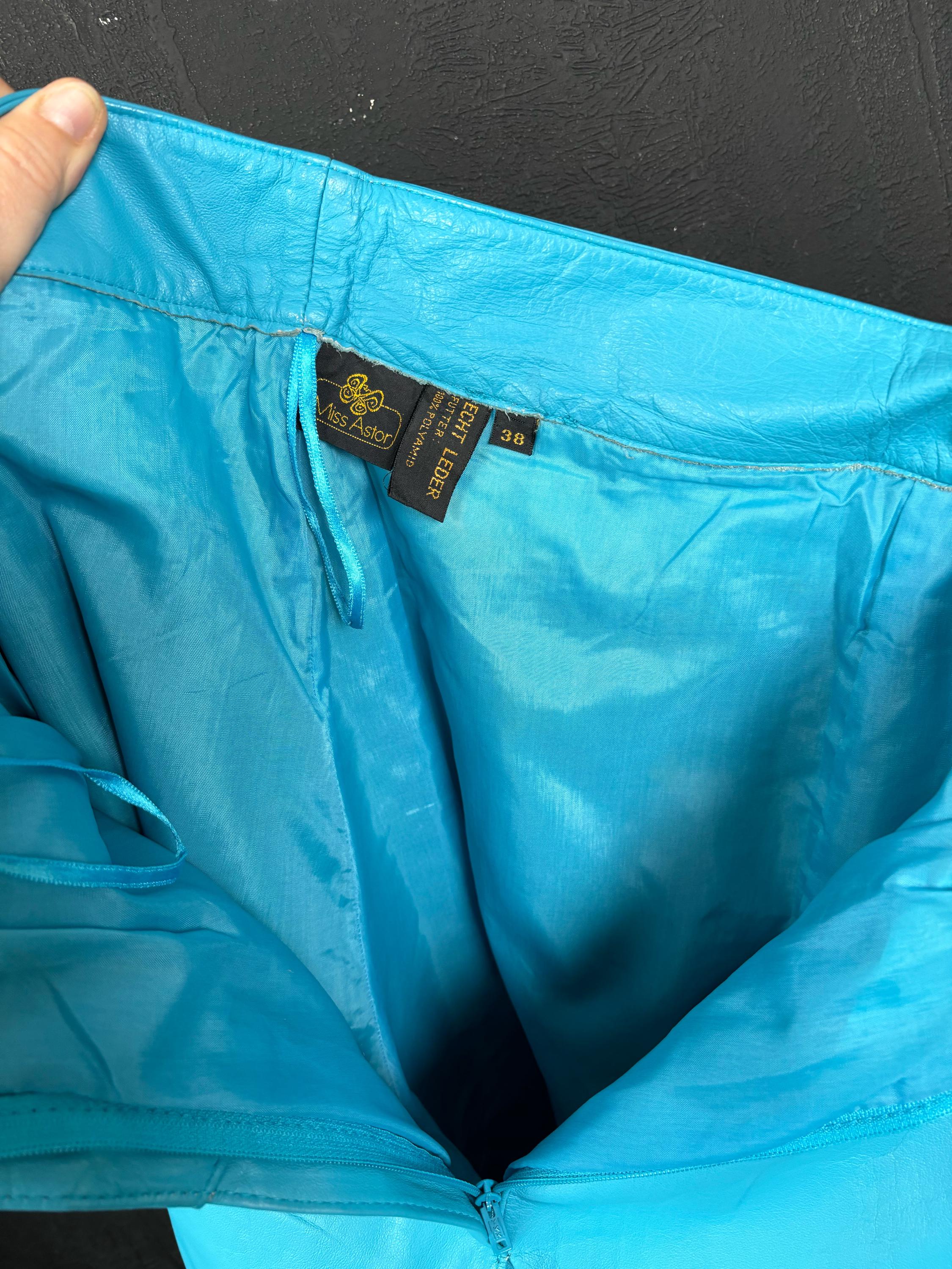 ブルーターコイズ本革ヴィンテージパンツズボン80年代ドイツボヘミアン