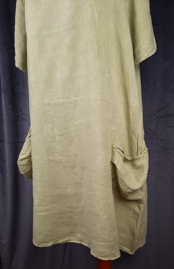 Y2K linen Italian DRESS green chunky minimalism m… - image 5