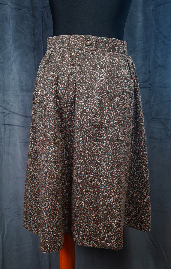 80s England ditsy SKIRT yellow blue brown flower … - image 5