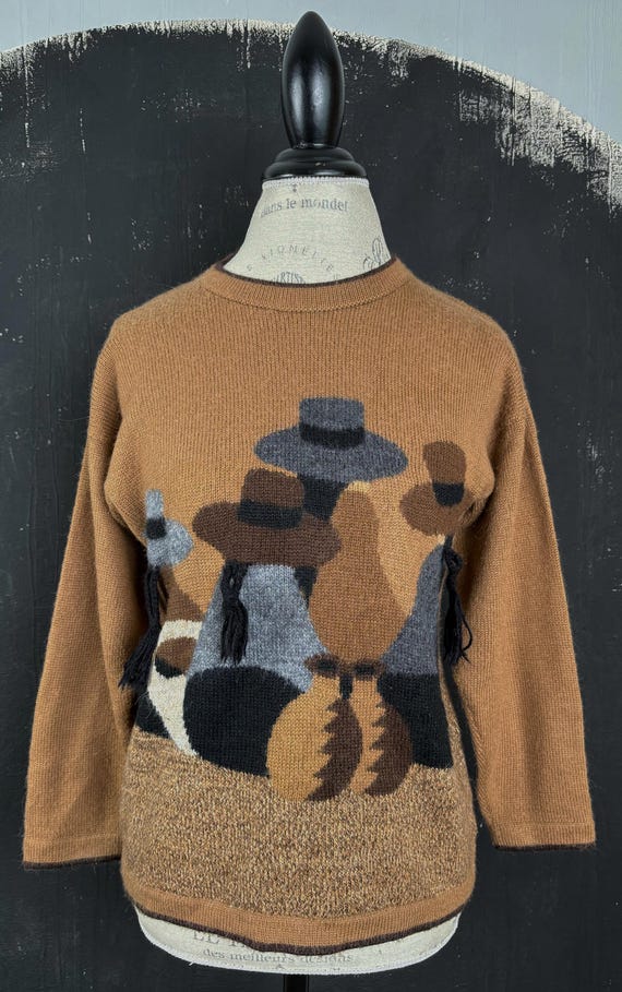 90s Wool Knitted French Peruvian Style Braids JUMPER Pullover Sweater Warm Christmas Vintage Peru Hat Ethnic Romantic Brown Black Grey M Etsy UK