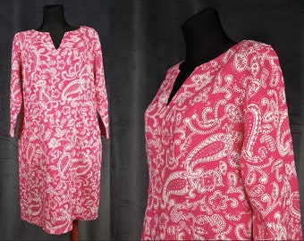 Boden Boden Tunic Shift Dress Embroidered Floral Trim V Neck Coral Peach Size L 