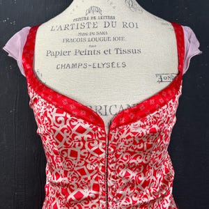 Silk red CORSET French Vaninna Vesperini rose flower romantic boho  delicate top blouse France M