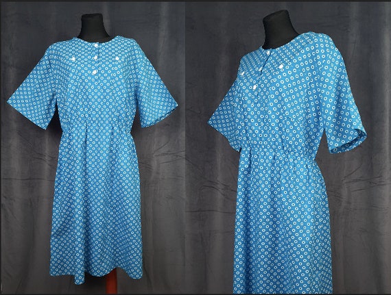 70s German Graziella DRESS blue white polka dot p… - image 2