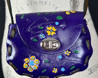 Vintage 70s Hand Tooled Leather Bag – Purple Floral Embossed Made Mexico