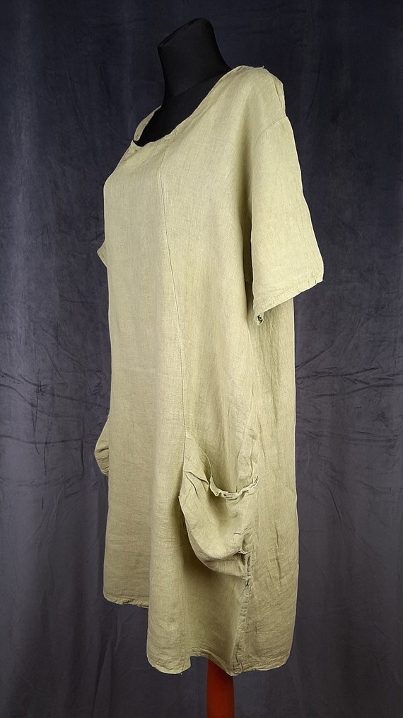 Y2K linen Italian DRESS green chunky minimalism m… - image 6