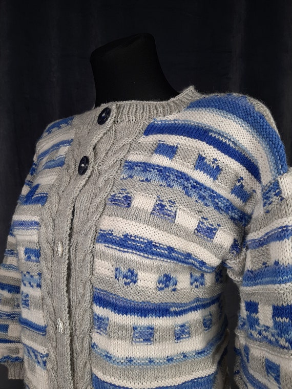 90s Norwegian wool CARDIGAN blue grey hand knitte… - image 7