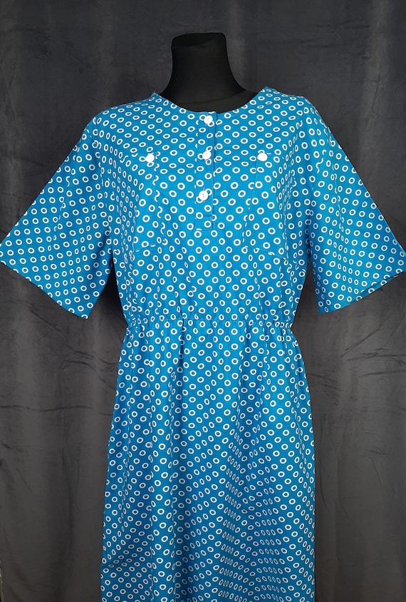 70s German Graziella DRESS blue white polka dot p… - image 1