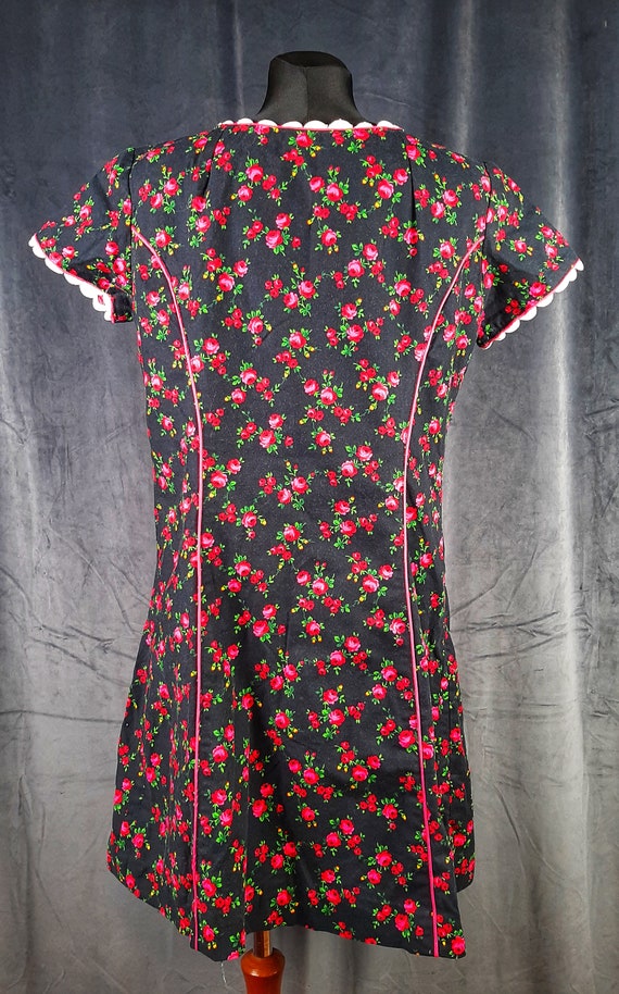 80s French roses DRESS red black rose scarf polka… - image 8