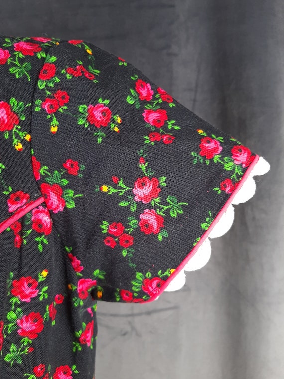 80s French roses DRESS red black rose scarf polka… - image 5