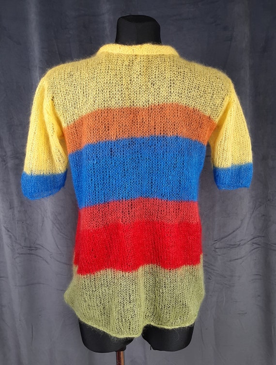 70s French mohair TOP jumper blouse yellow red bl… - image 7