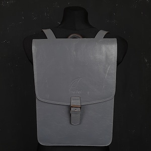 70s grey leather BACKPACK BAG vintage handle hippie festival classic school sturdy Christmas gift everlasting minimalism minimalist