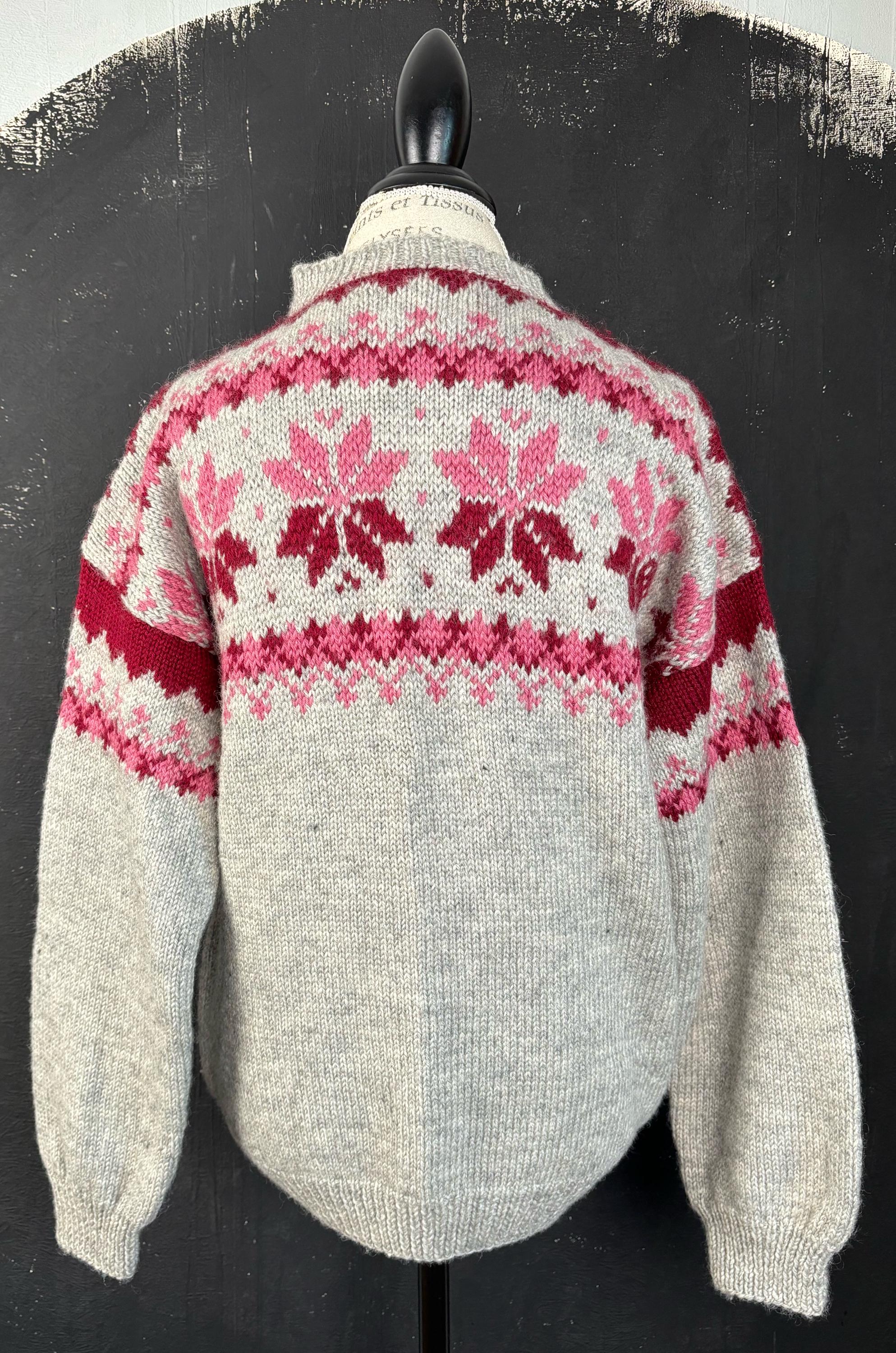 Grey Purple Selburose Snowflake Wool Hand Knitted JUMPER