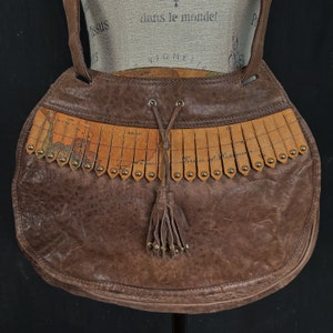 Alvaro Martini Italien Weltkarte TASCHE Crossbody Quaste Studenten Vintage Hippie Boho Festival Sommer braunes Leder