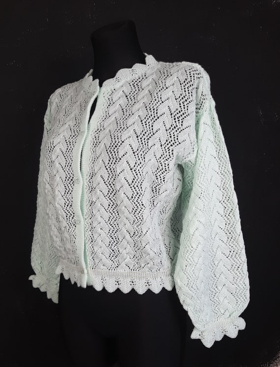 80s West Germany mint CARDIGAN green cable knitte… - image 5