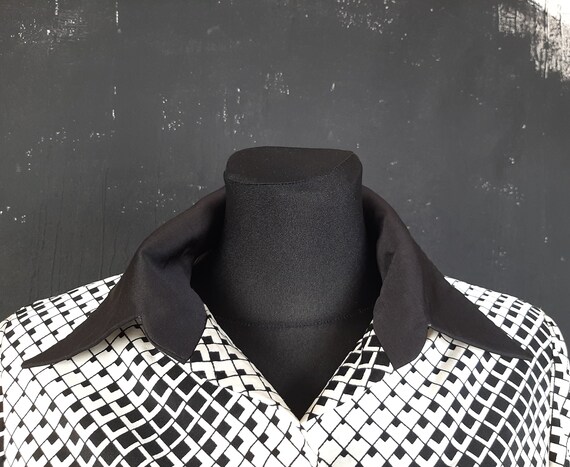 70s French Paris DRESS black white monochrome op … - image 7