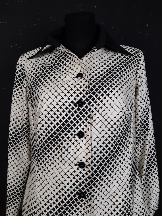 70s French Paris DRESS black white monochrome op … - image 3