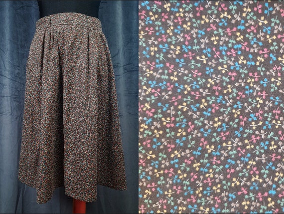 80s England ditsy SKIRT yellow blue brown flower … - image 1