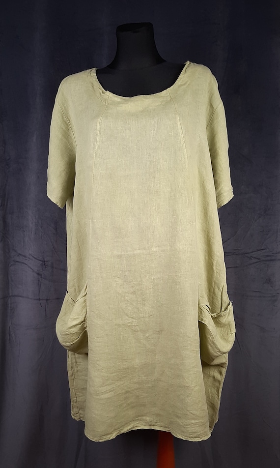 Y2K linen Italian DRESS green chunky minimalism m… - image 2