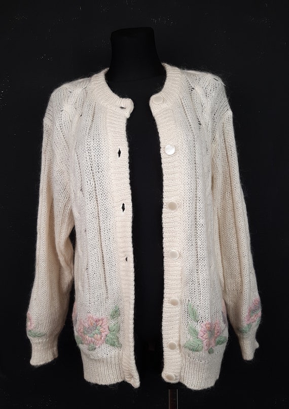 80s rose mohair wool embroidered CARDIGAN French … - image 9
