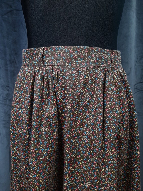 80s England ditsy SKIRT yellow blue brown flower … - image 3