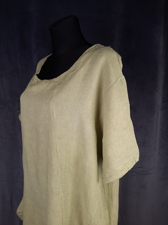 Y2K linen Italian DRESS green chunky minimalism m… - image 3