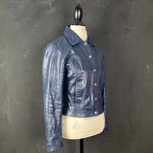 Veste BLAZER en cuir bleu marine pétrole vintage rétro hipster doux bohème chic luxueux biker motard grunge emo festival M
